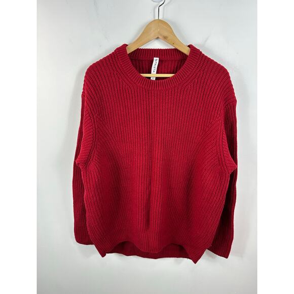 Athleta Cascades Crew Sweater Red Chunky Knit Wool Blend Size Large - Picture 9 of 12